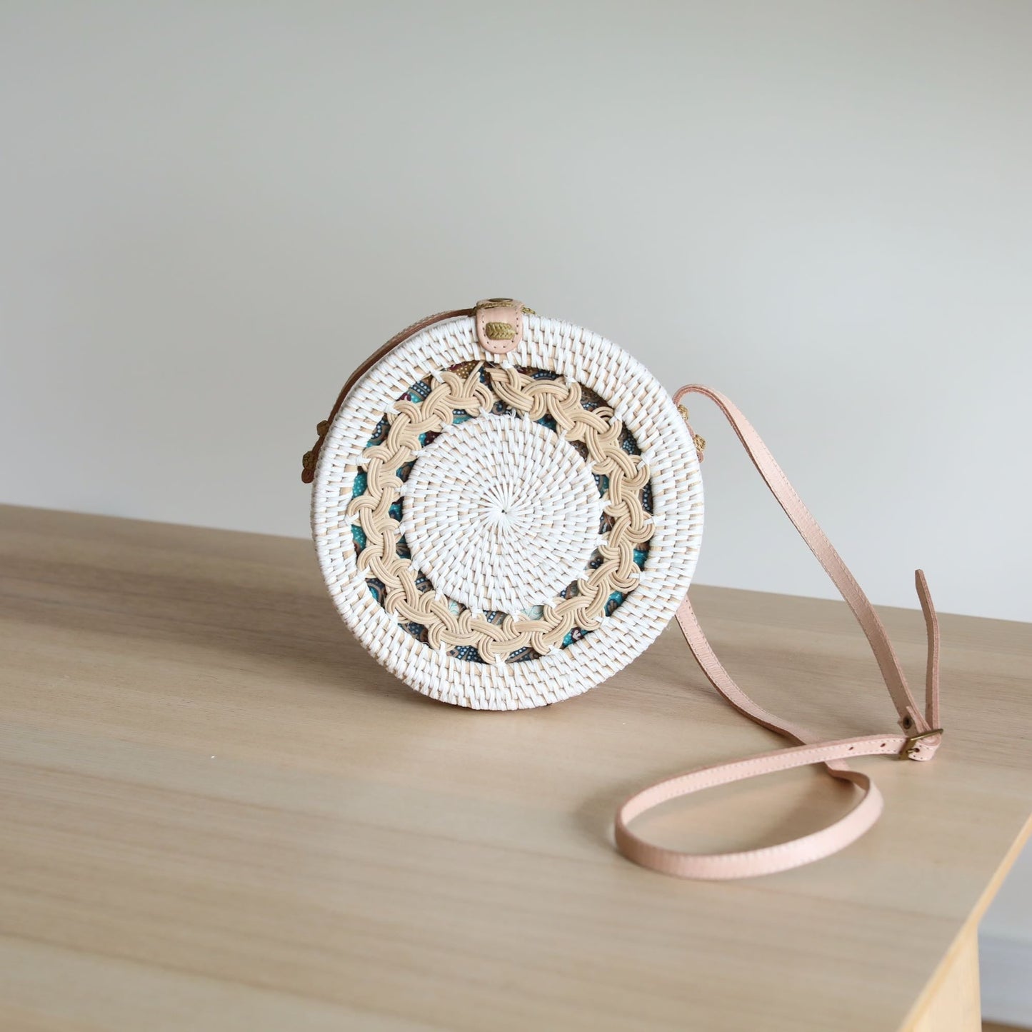 Bali White Rattan Crossbody Bag - Lily