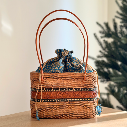 Bali Rattan Handbag - Wood Carving