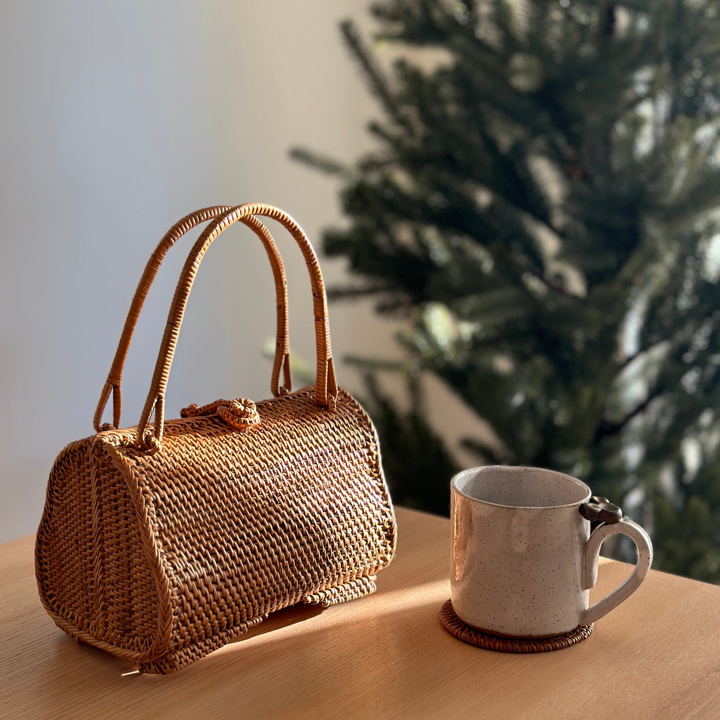 Bali Rattan Handbag - Guava