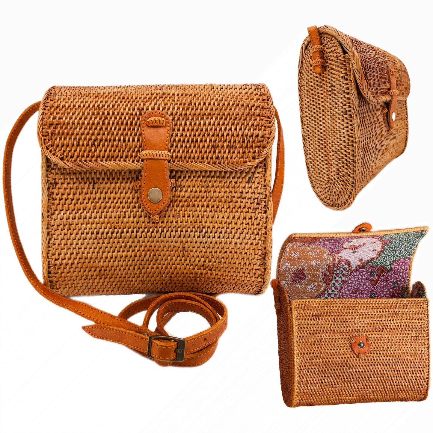 Bali Messenger Rattan Crossbody Bag - Large