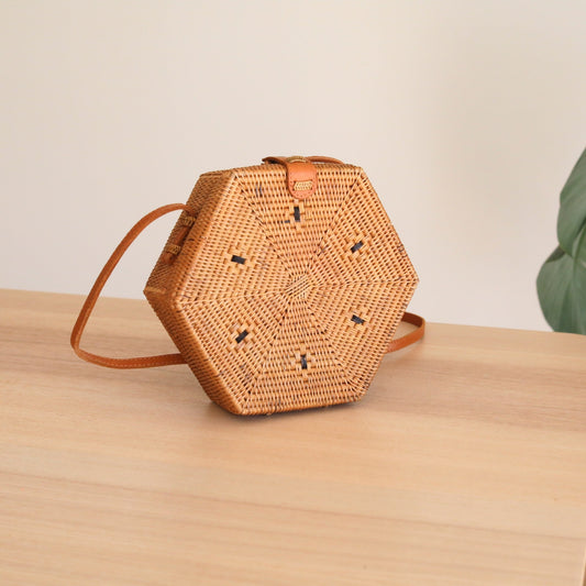 Bali Rattan Crossbody Bag - Hexagon