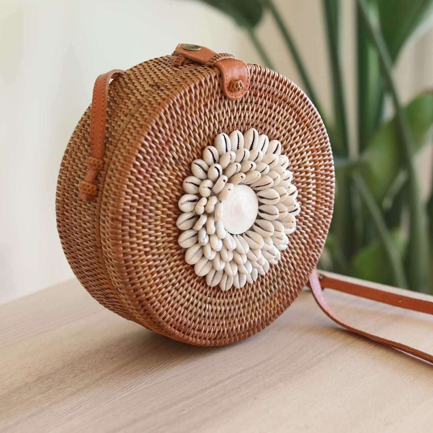 Bali Seashell Rattan Crossbody Bag - Ava