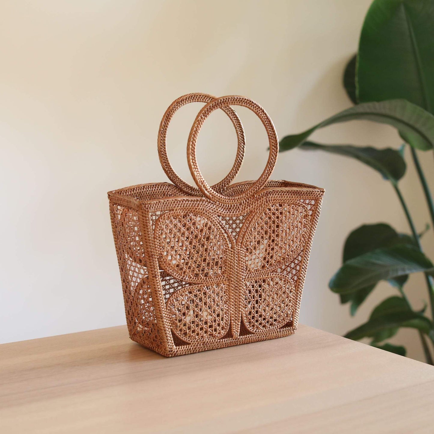 Bali Rattan Handbag - Butterfly